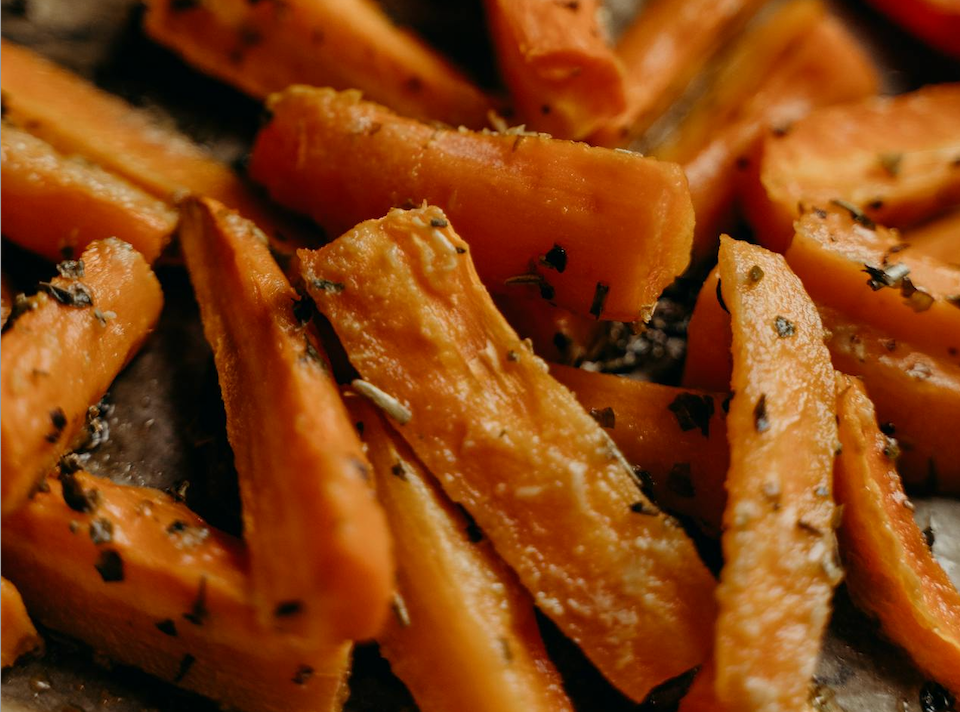 Maple Balsamic Roasted Carrots & Sweet Potatoes