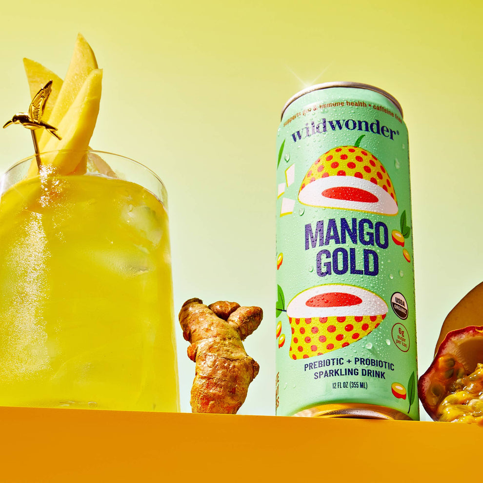 Mango Gold Sparkling Prebiotic + Probiotic Drink – Little Olive Co.