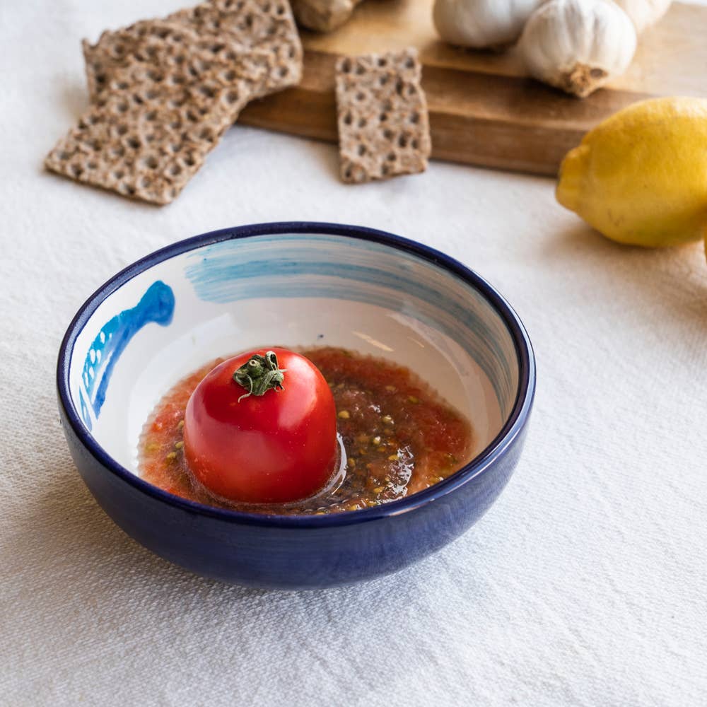 Ceramic Garlic Grater Plate - Medium Blue & White Tuna