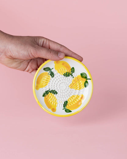 Ceramic Garlic Grater Plate - Small Yellow & White - Lemon