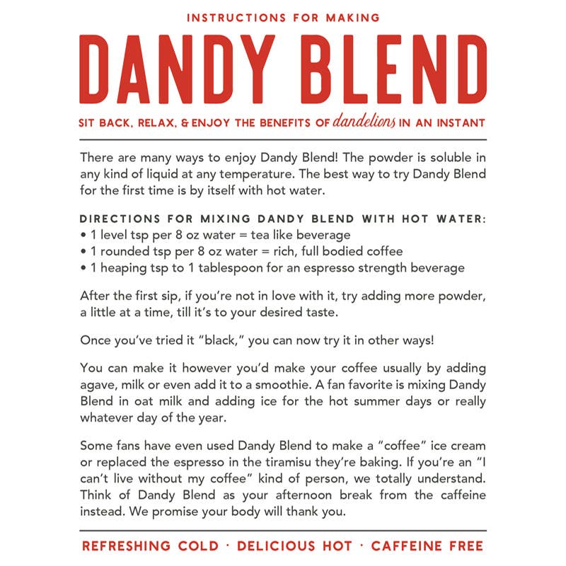 Dandy Blend Coffee Alternative
(Cases of Six)