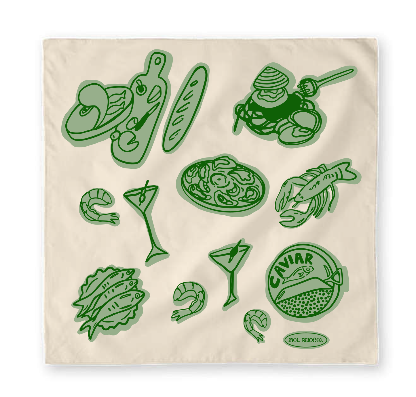 Seven Fishes Tea Towel - Evergreen