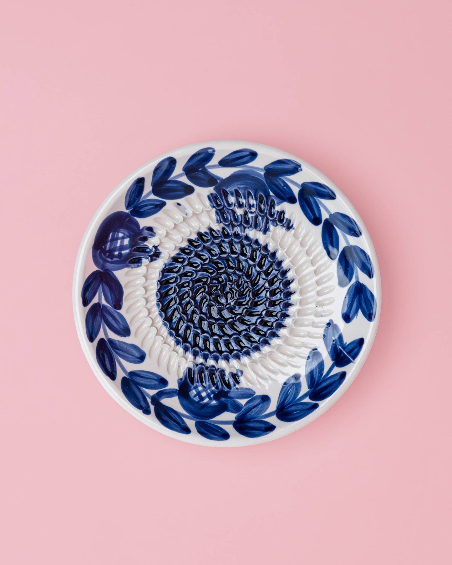 Ceramic Garlic Grater Plate - Small Blue Traditional - Nerja