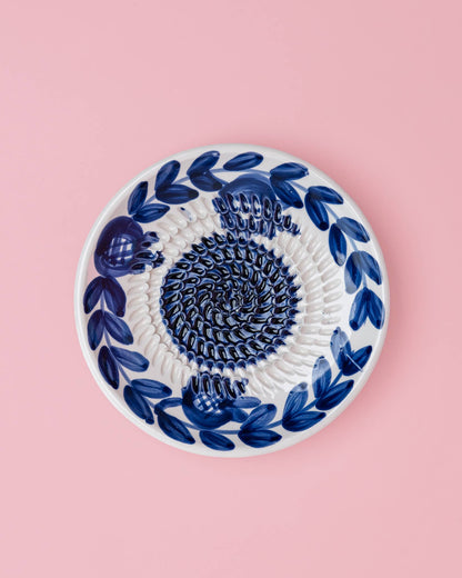 Ceramic Garlic Grater Plate - Small Blue Traditional - Nerja