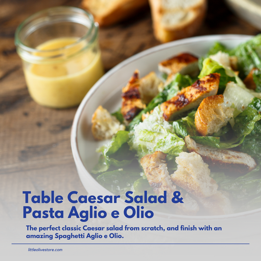 Table Caesar Salad & Pasta Aglio e Olio