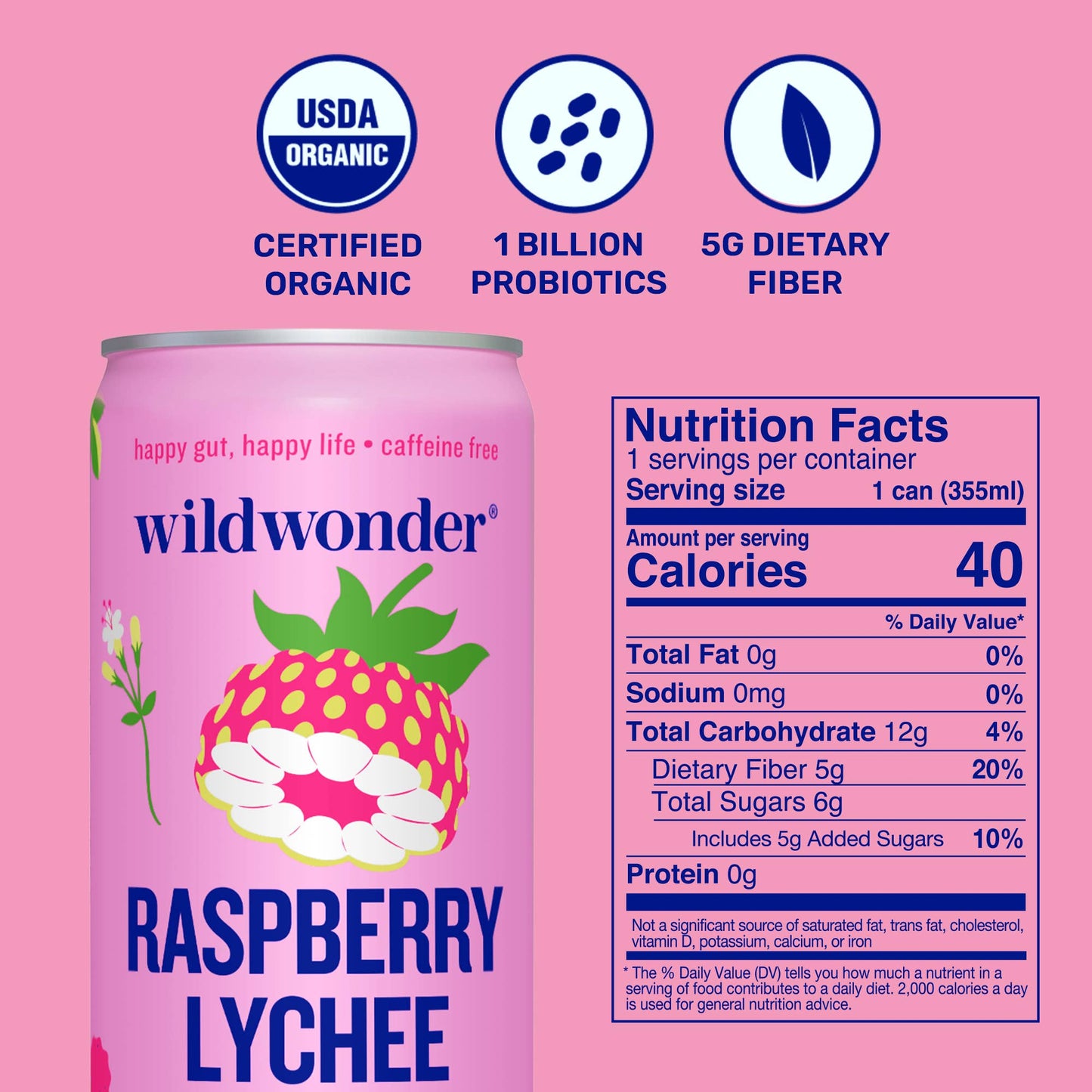 Raspberry Lychee Sparkling Prebiotic + Probiotic Drink
