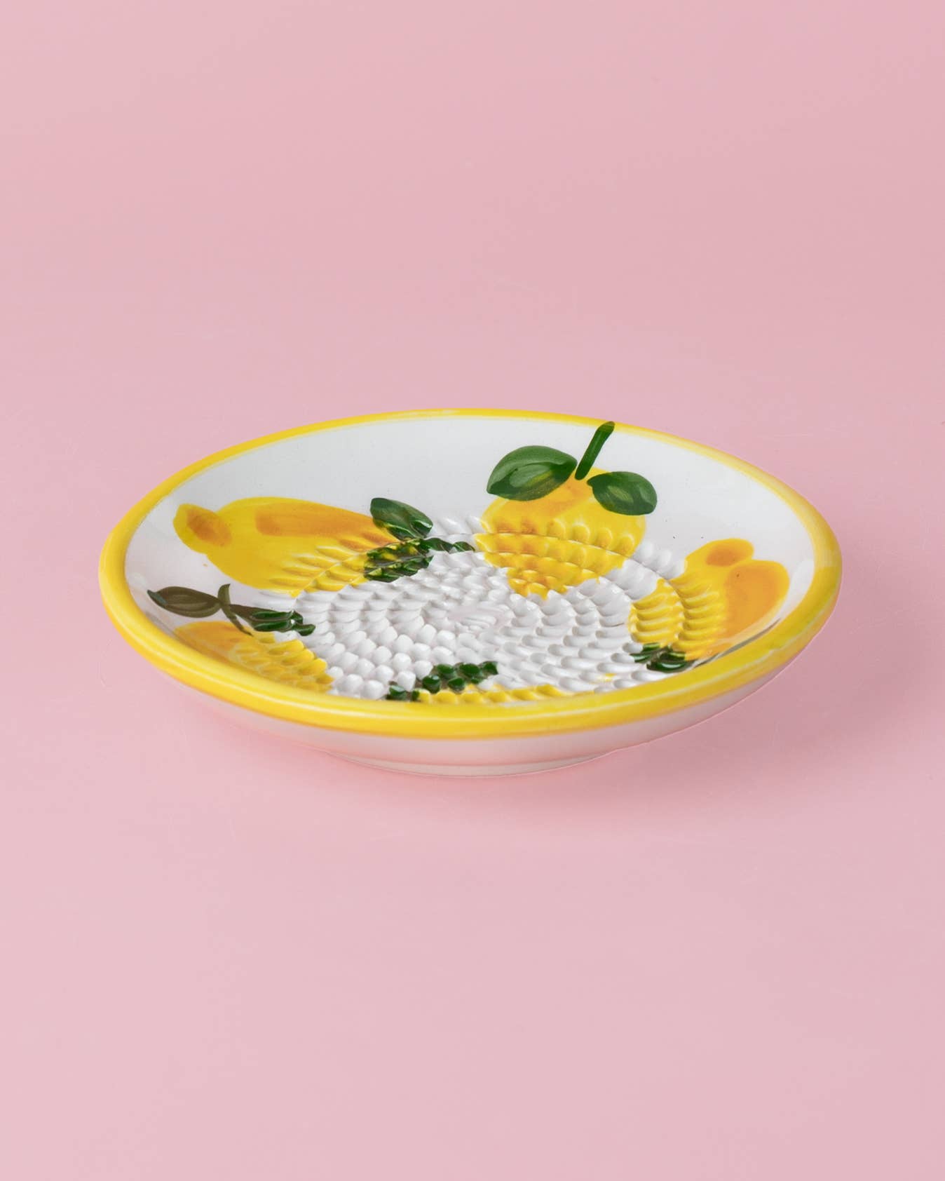 Ceramic Garlic Grater Plate - Small Yellow & White - Lemon