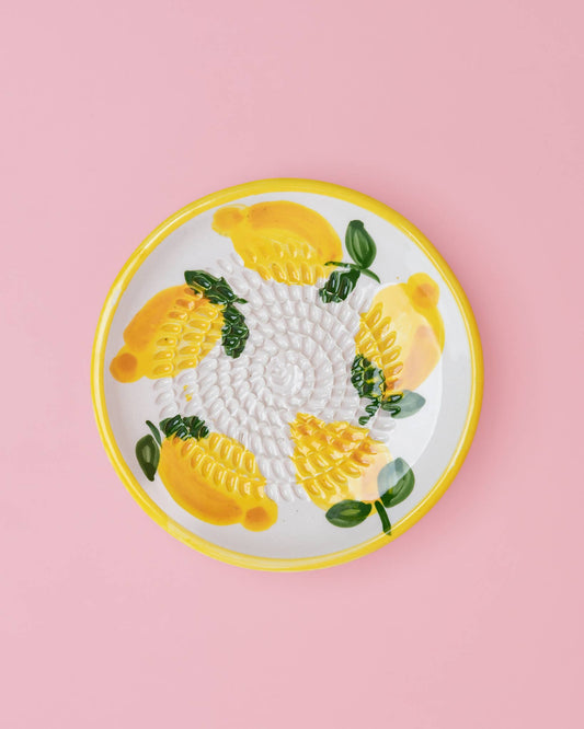Ceramic Garlic Grater Plate - Small Yellow & White - Lemon